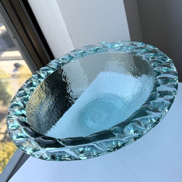 Fire and Light Recycled Glass Aqua Blue Bowl 9 1/2" Arcata, California Vintage - Picture 5 of 9
